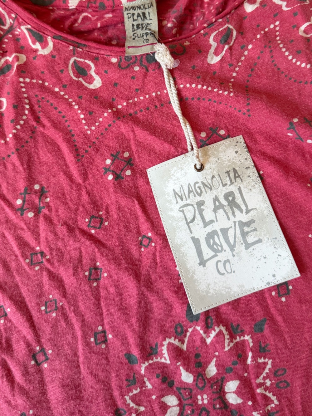 Magnolia Pearl Pink Bandana Print Cotton Top | Boho Oversized Tunic Festival NWT - Picture 6 of 6